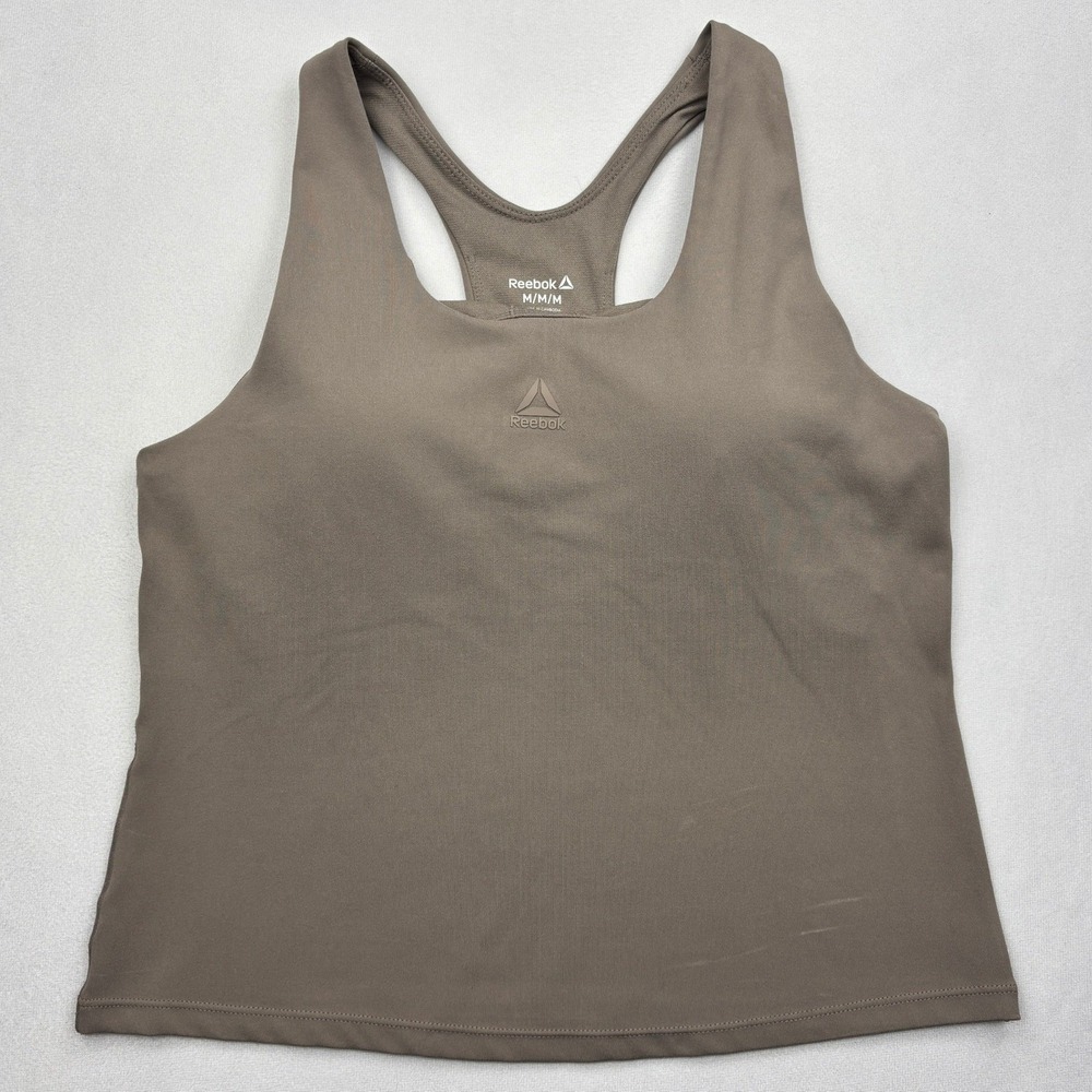 Reebok Tank Top Womens Medium Taupe Brown Built In Bra Racerback Gym Workout M